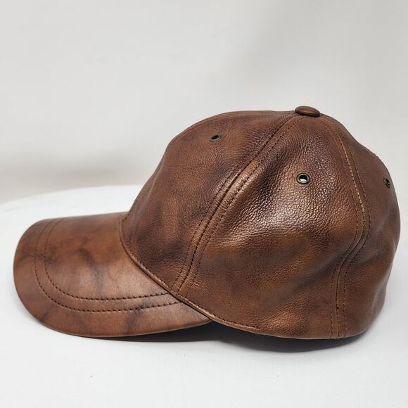 Wilsons Leather Mens Distressed Brown Leather Baseball Cap Cognac Fitted 23" - Picture 2 of 8